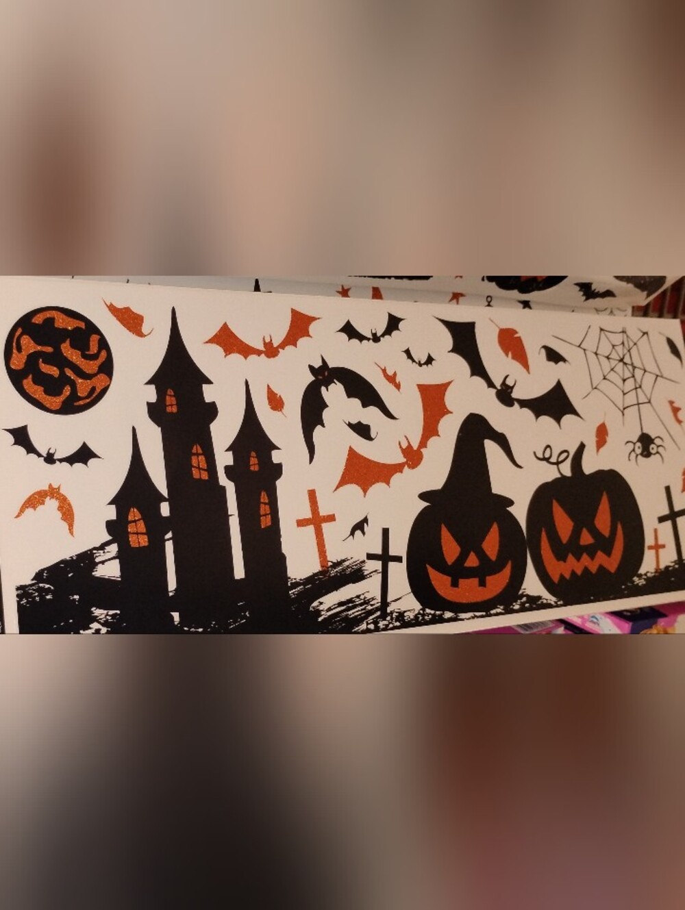 Halloween Bat & Pumpkin Window Stickers - Black & Orange